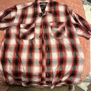 DIXXON Men's Red and Black Plaid Button Down Shirt